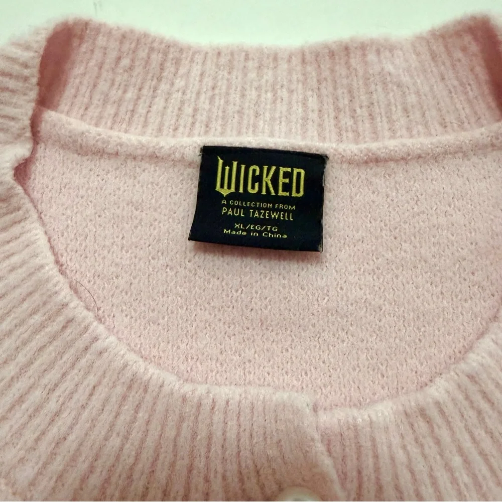 WICKED Paul Tazewell Soft Pink Glinda Button Front Cardigan Sweater Size X-Large - Picture 10 of 14